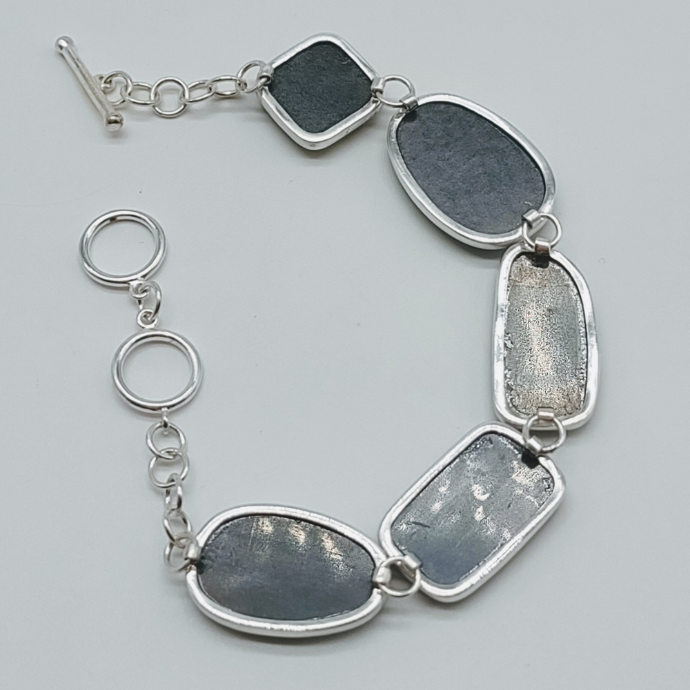 Vintage Sterling Silver Lucas Lameth Abalone Link Toggle Bracelet - Picture 7 of 12